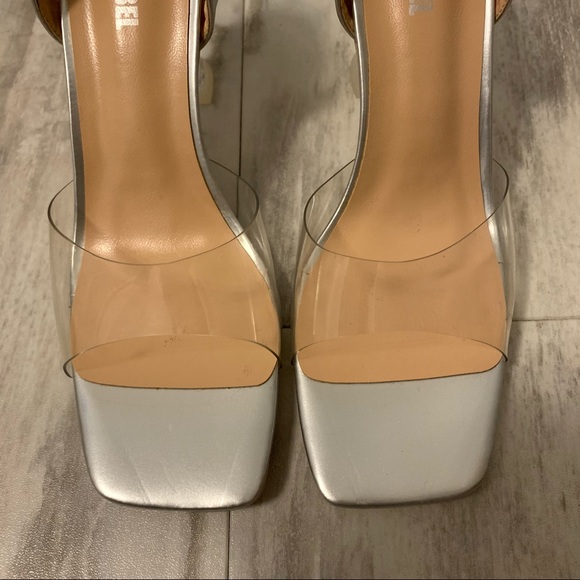 EK THE LABEL Square Toe Silver Flared Heels - Picture 4 of 9